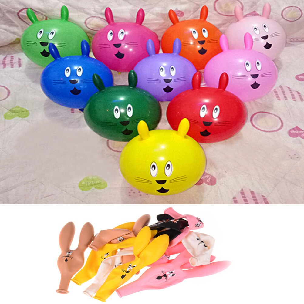 10 stuks/set gemengde kleuren willekeurige kinderfeestje speciaal gevormde cartoon speelgoed konijnenkop latex opblaasbare ballon