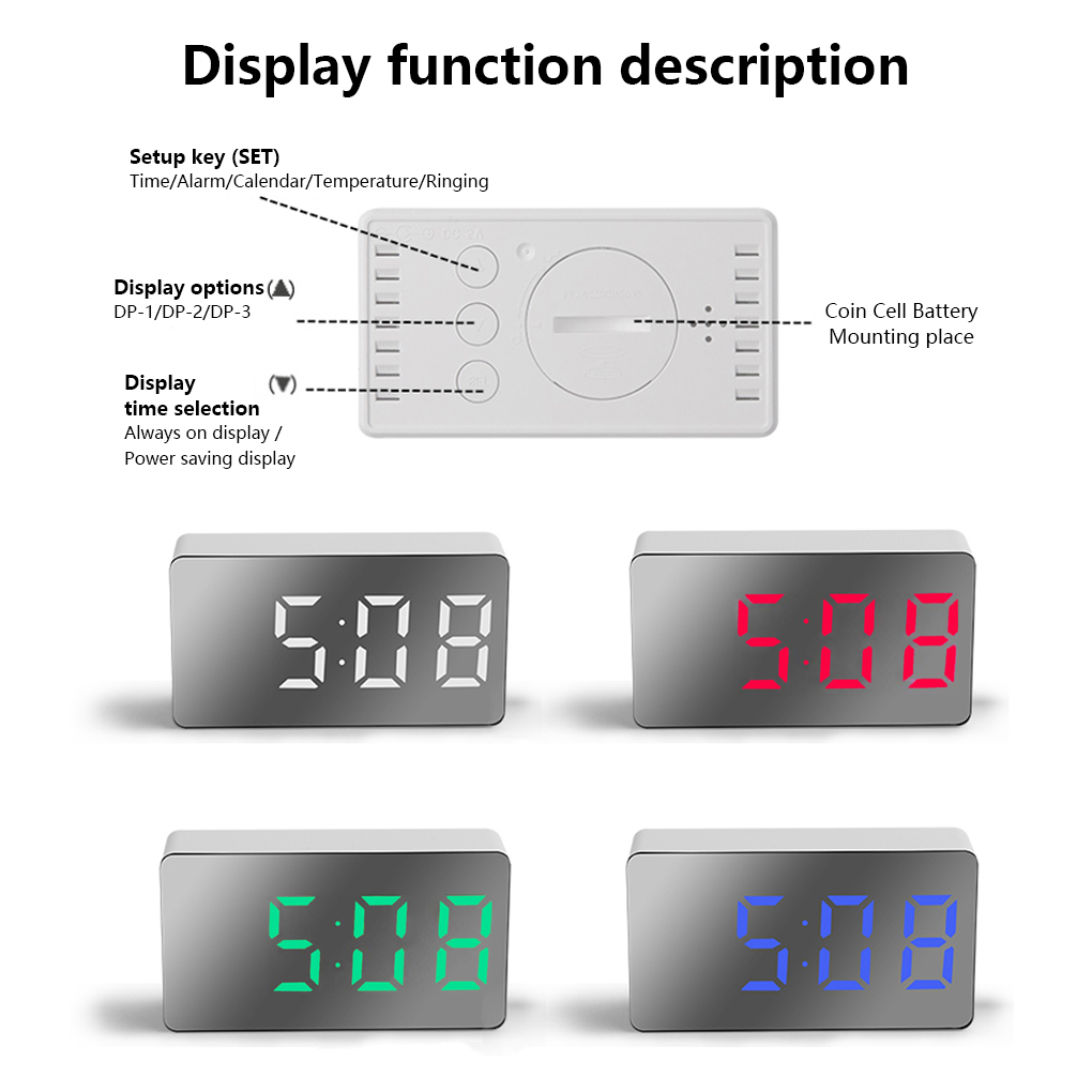 Led Spiegel Digitale Klok Usb Oplaadbare Desktop Temperatuur Alarm Elektronische Wakker Klokken Woonkamer Slaapkamer