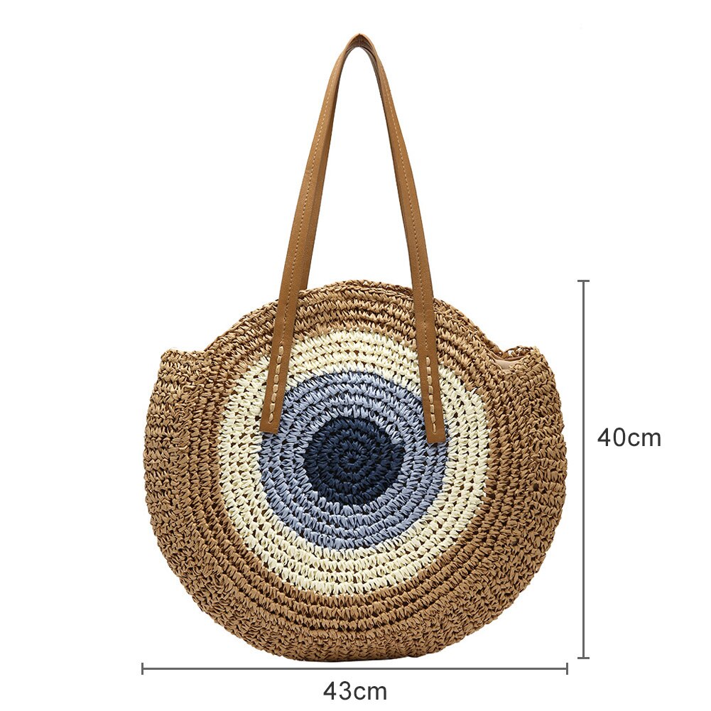 Grote Ronde Stro Strand Tassen Voor Vrouwen Handgemaakte Geweven Schoudertas Raffia Cirkel Rotan Zakken Bohemian Zomervakantie Tassen