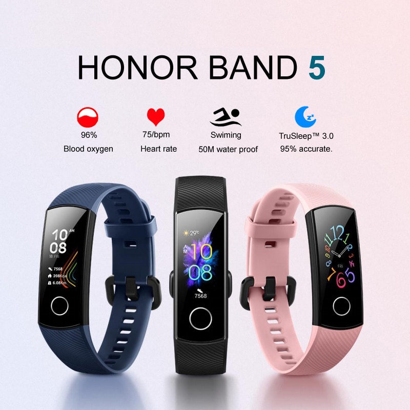 In Voorraad Originele Huawei Honor Band 5 Smart Polsband Bloed Zuurstof Kleur Touch Screen Zwemmen Monitor Hartslag tracker