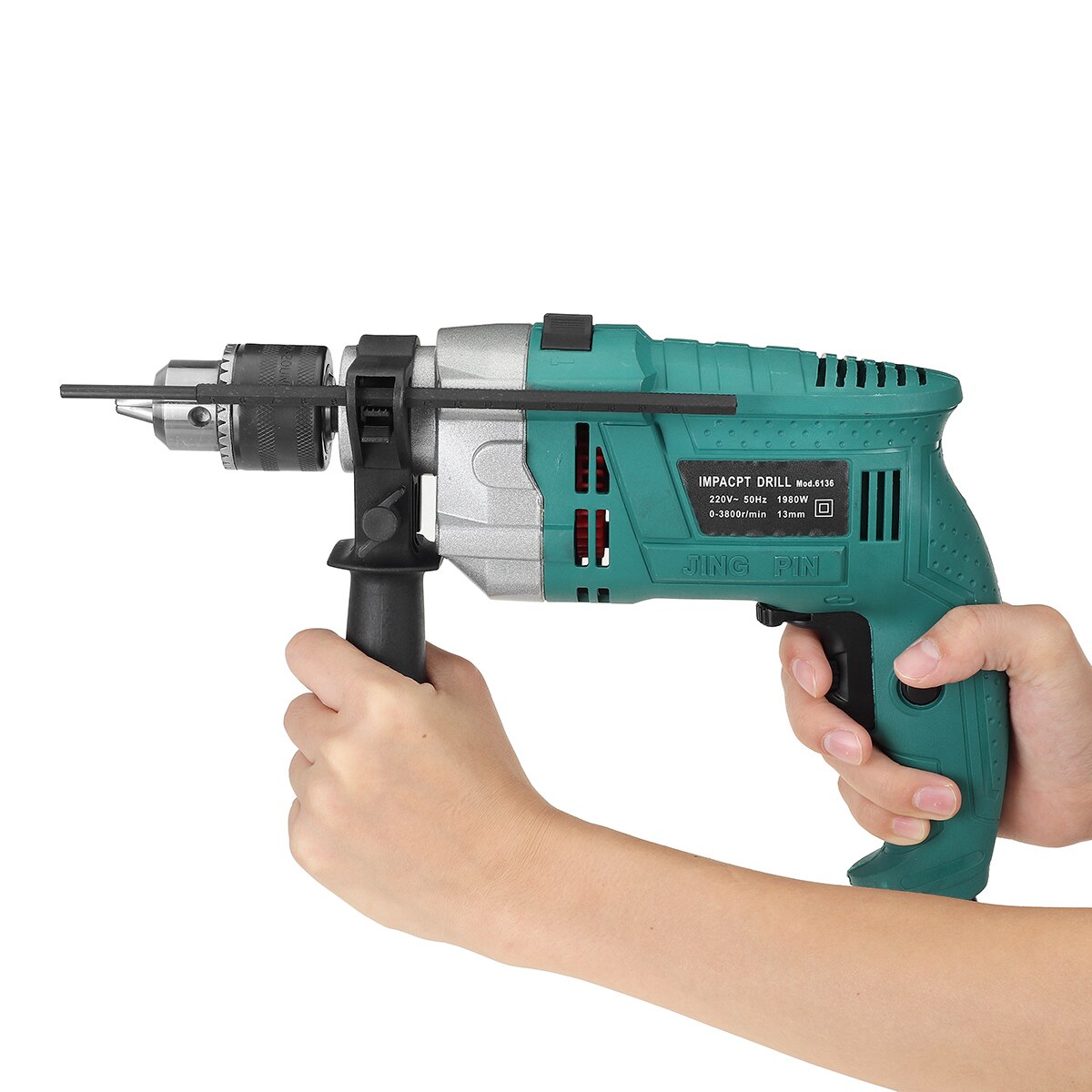 1980W 3800rpm 220V Electric Impact Drill Kit Handheld Flat Drill Rotary Hammer Multifunction + Scale Wrench Handle Bar