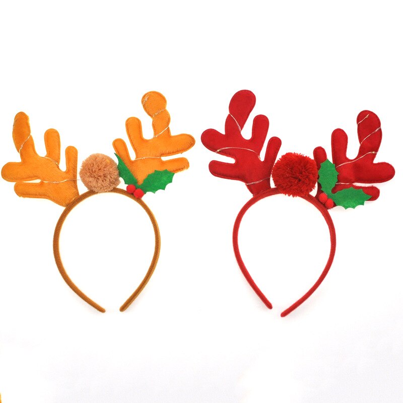 Mooie Kerst Hoofddeksels Sneeuwpop Gewei Led Licht Hoofdband Haarband Lightening Dubbele Hoofd Xmas Decoratie Jaar