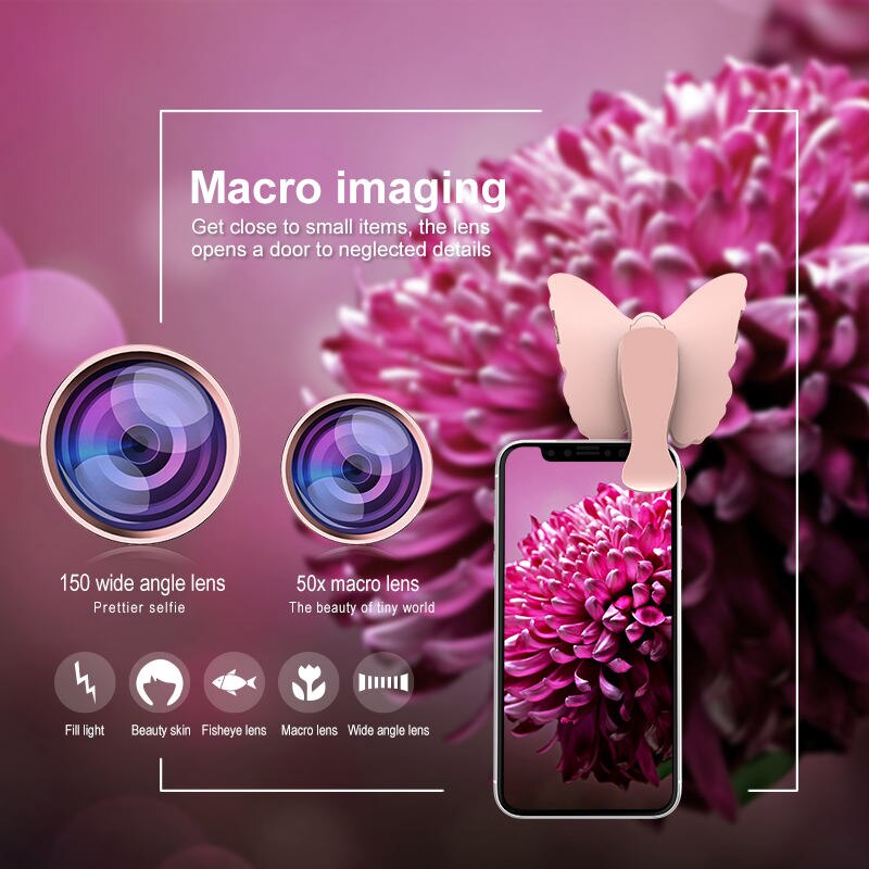 Verschönerungs-set für iphones: led-selfie-ringlicht mit blitz, 4k hd-weitwinkel- und  + 50x makro-/fisheye-kameras