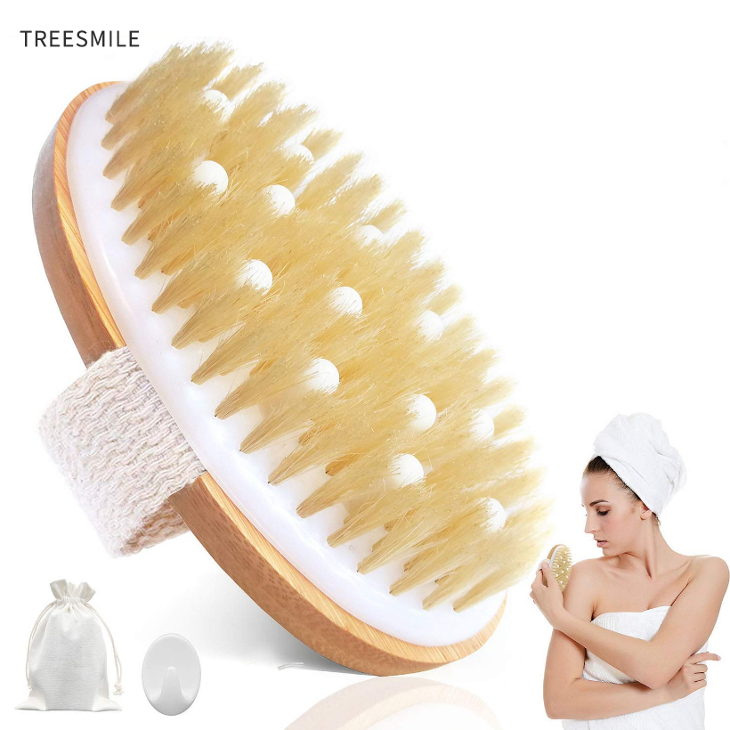 Treesmile kroppsbadborste kroppsmassageborste i trä träbadkar duschborste spa kroppsborste utan handtag  d40