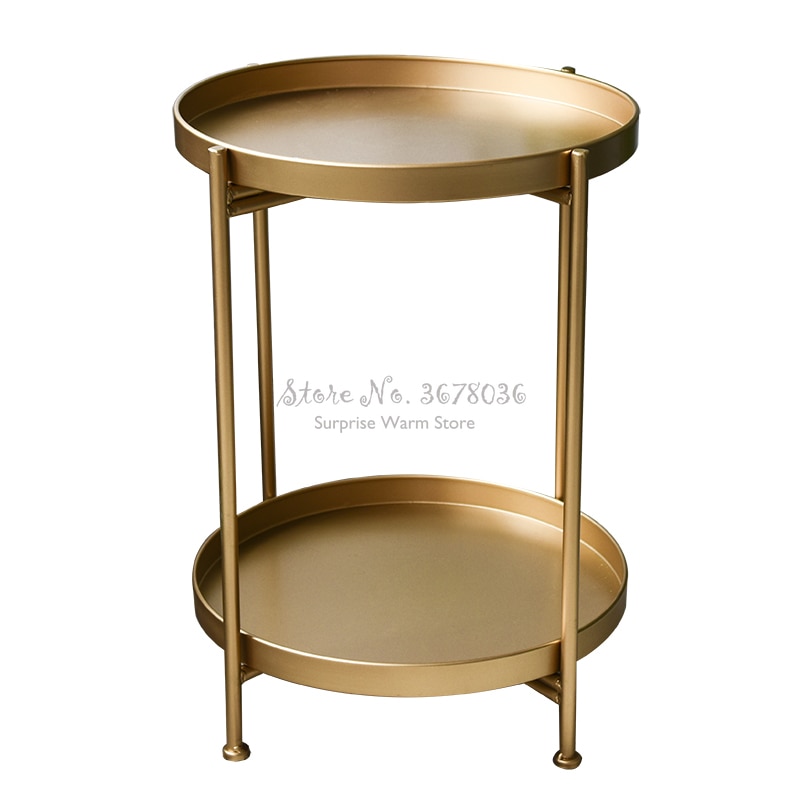 Modern Foldable Metal Coffee Table Round Table Living Room Side Table Detachable Tray Multi-use Home Furniture Storage Rack