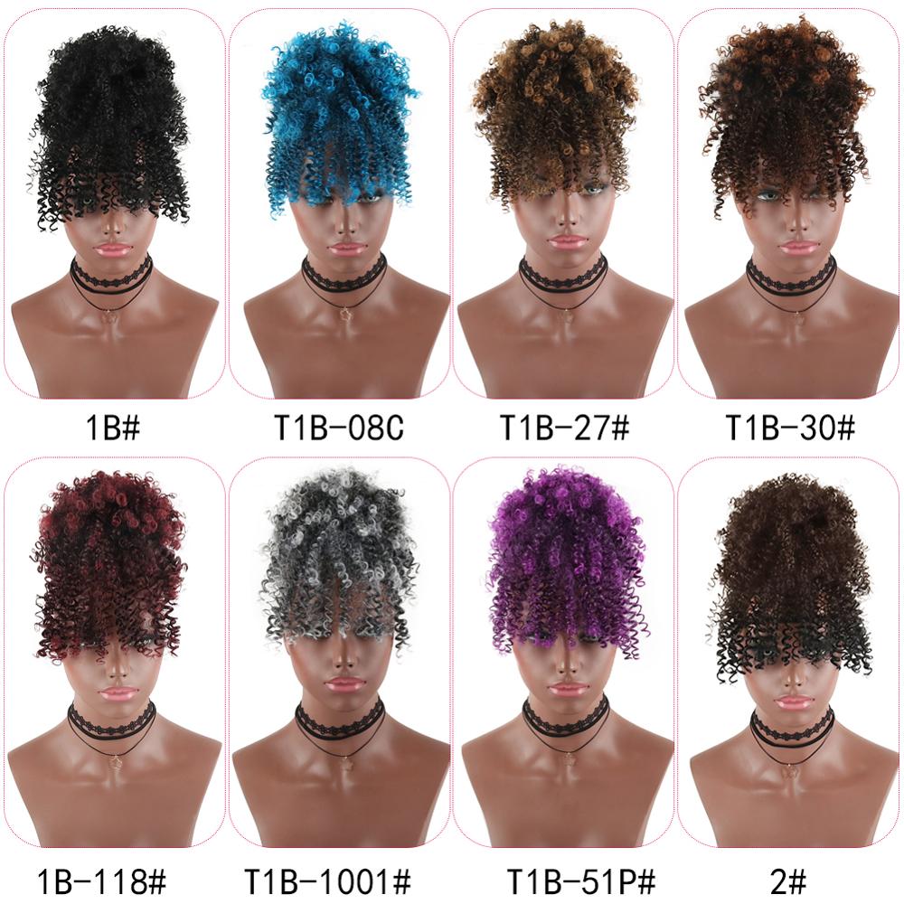 Hestehale puffeklip med højt hår i hårstykke afro kinky krøllet syntetisk snørehestehale med pandehår extensions