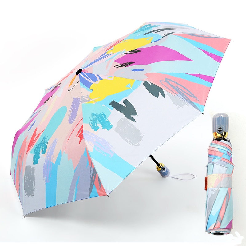 Automatic Oil Umbrella Women Sun Umbrella Rain Black Coating Anti-uv Female 3-fold paraguas