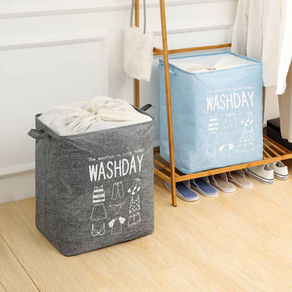 Foldable Storage Laundry Hamper With Drawstring Cover Water-Proof Linen Toy Clothes Storage Basket