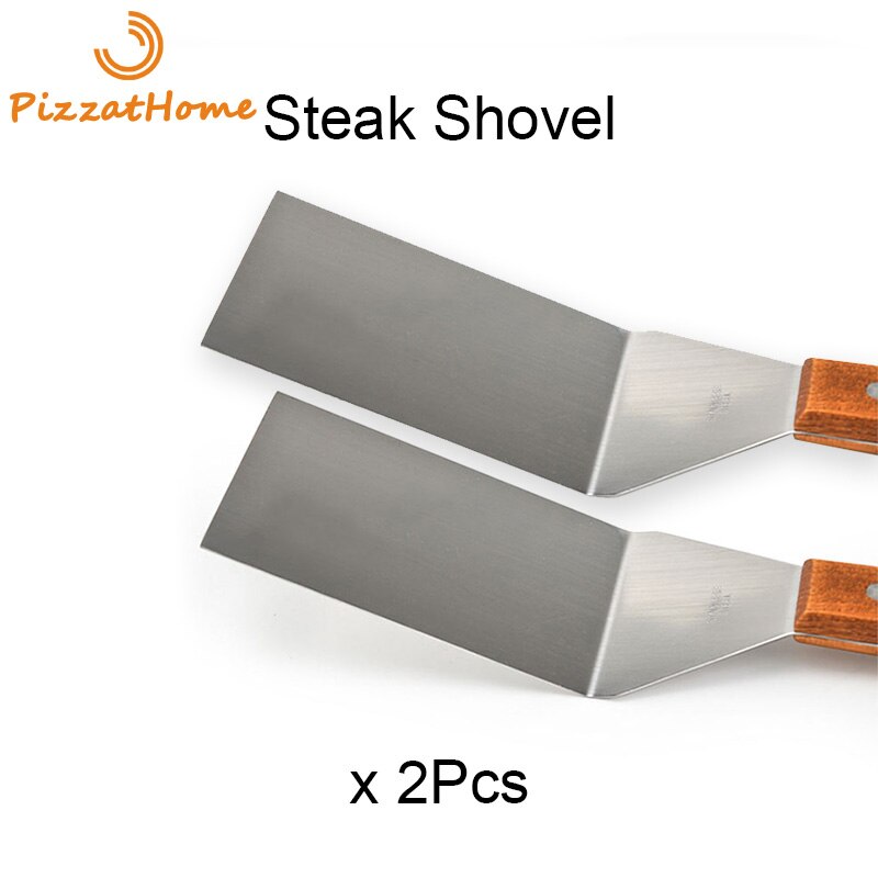 PizzAtHome-ESPÁTULA de acero inoxidable para parrilla, pala para carne con mango de madera, herramienta para barbacoa, girador de carne, pala redonda y cuadrada: Square 2Pcs Set