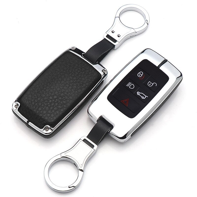 Zinc Alloy Leather Car Key Case Cover Holder with Keychain For Land Rover Range Rover Discovery 5 Sport Car Accessorie: B-silver balck