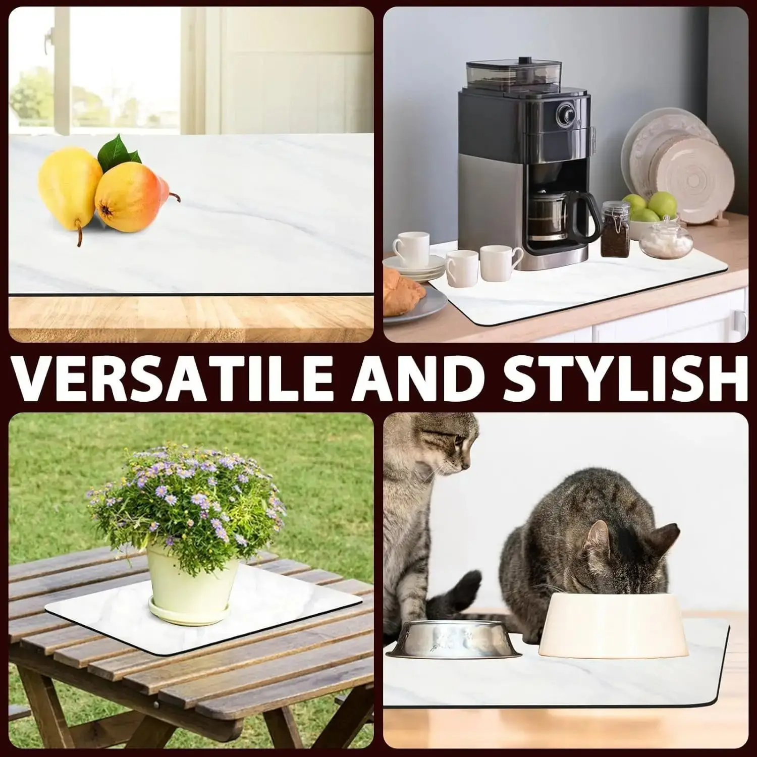 Vikama pvc kjøkkenavrenningsmatter, diatomittabsorberende sklisikre matter, oppvaskmatter til bord, isolerte matter til kaffemaskin