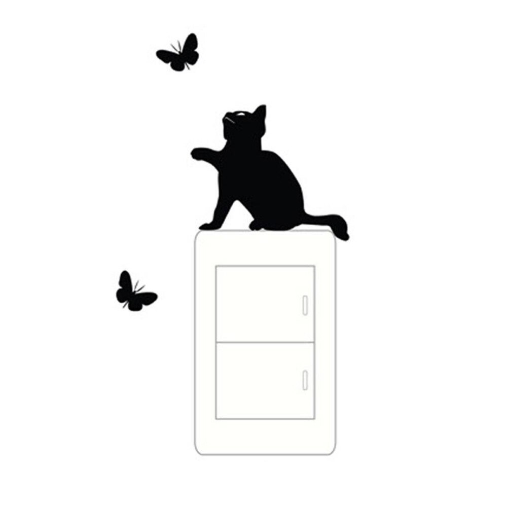 Wall Sticker Black Cat Switch Stickers Removable Wall Decal Mural Cute Cat Butterfly Socket Paste DIY Funny Kids Room Home Decor