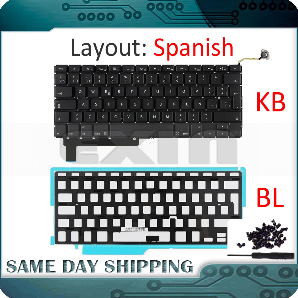 Laptop A1286 Keyboard Spanish for Macbook Pro 15'' A1286 Spain Spanish SP Keyboard+Backlight Backlit+Screws Year