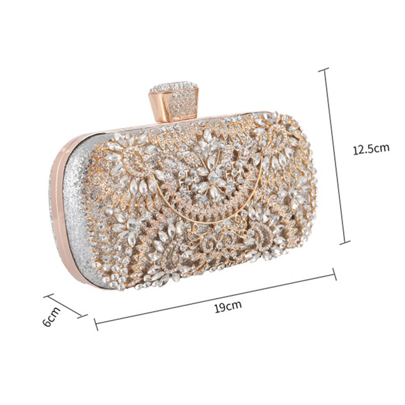 Women Flower Crystal Clutch Durable Handbag For Wedding Party Rhinestone Evening Bag 20x5x13CM