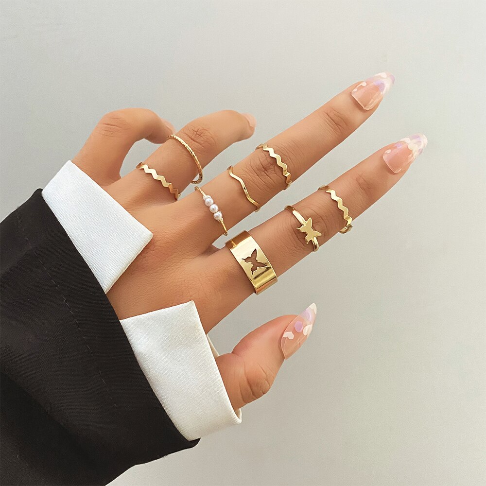 Ifmia 2022 Trend Goud Kleur Ronde Hollow Geometrische Ringen Set Voor Vrouwen Mode Cross Twist Open Ring Joint Ring Vrouwelijke sieraden: IF24213509