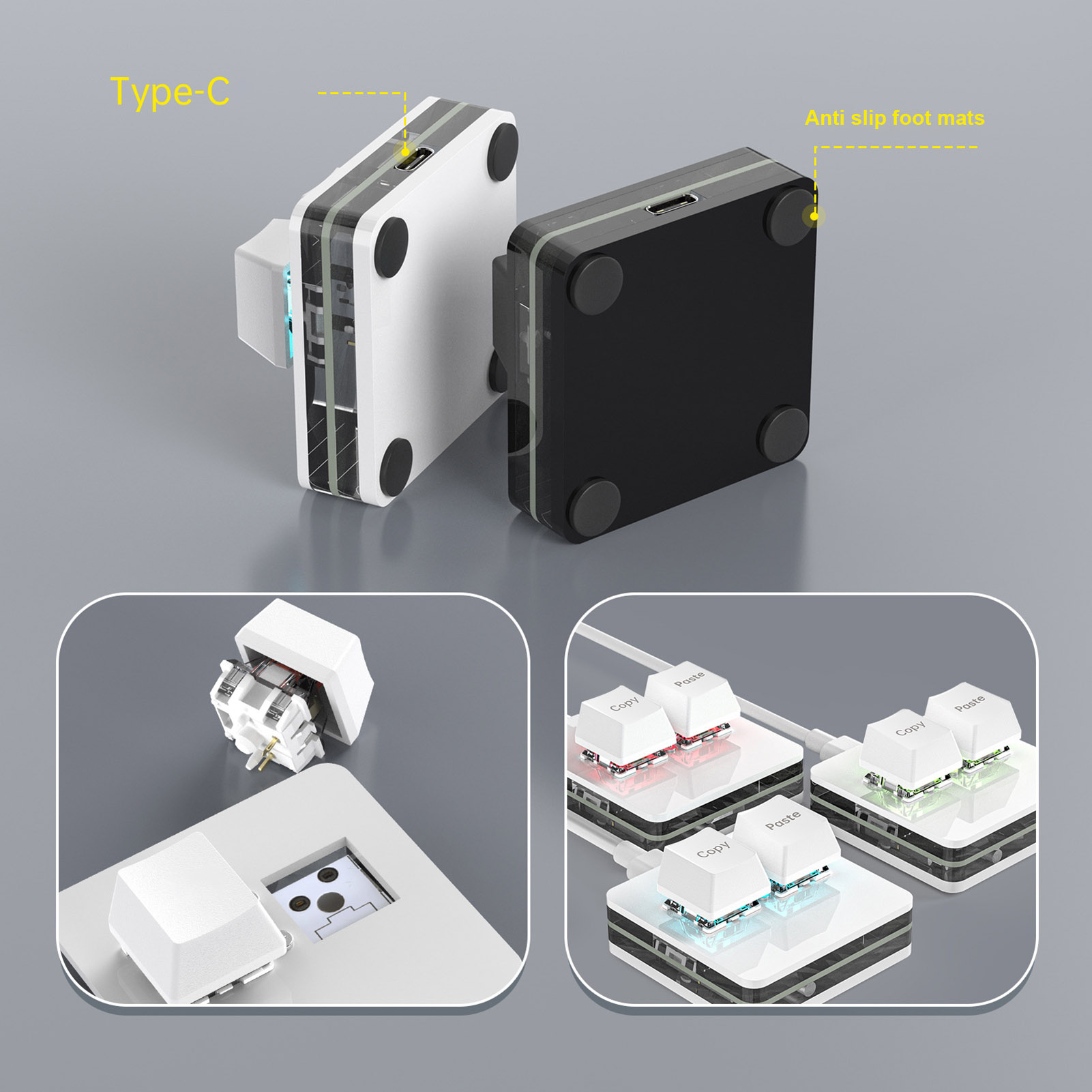 2 Keys Macro Programming Mini Keyboard for Gaming Hotswap Programming Keypad Copy Paste Mini Button Macropad
