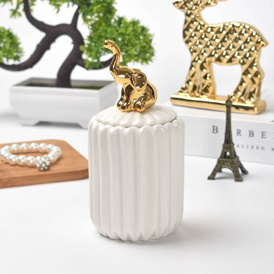 Nordic Storage Bottles Gold Plated Ceramic Cover Glass Jar Color Candy Snack Storage Tank Cartoon Animal Shape Home Decoration: B1