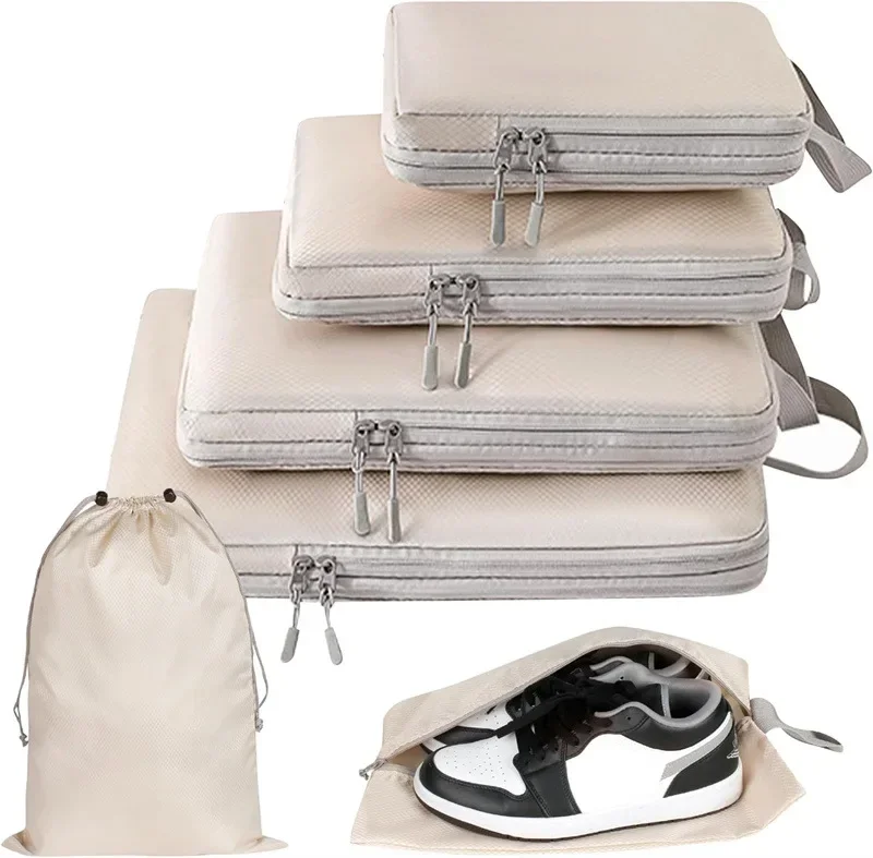 6 -teiliges set tragbarer kompressions-packwürfelbeutel, wasserdichte organizerbeutel für koffer, kleidung, handtaschen und reisen: Himmelblau