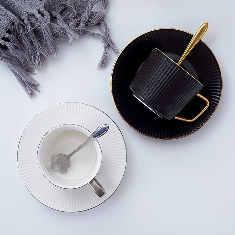 Taza de café de pareja creativa de , taza con asa dorada, Taza de cerámica a rayas, plato, Taza de cerámica, taza de té, de Viaje Taza, café