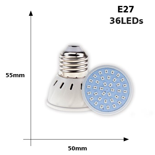 Fullspektret ledet plante vokser lyspære  e27 MR16 gu10 220v fitolampy phyto lampe til innendørs hageplanter blomst hydroponics vokser: E27 36 lysdioder 220v