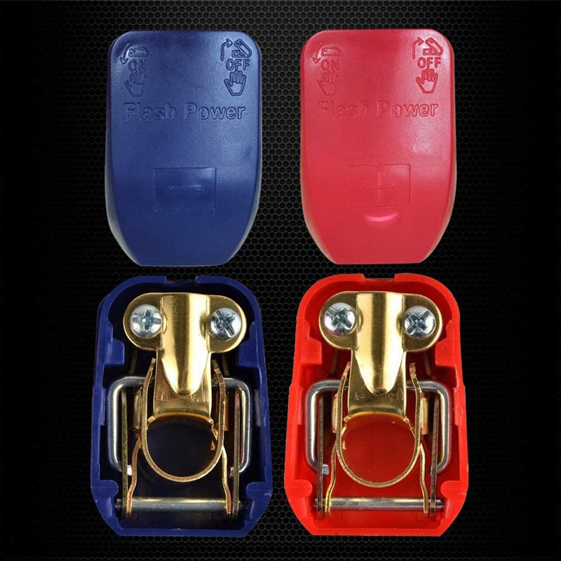 1 Pair Quick Release Top Post Battery Terminal Clamps, Quick Disconnect Battery Terminals with Red and Blue Cover