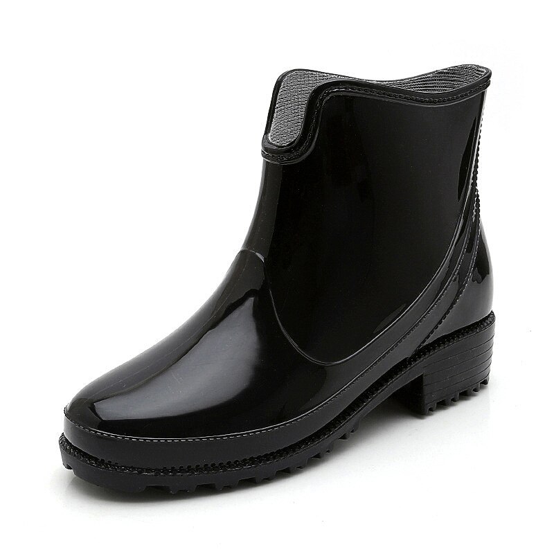 Regenlaarzen Punk Stijl Enkel Regen Laarzen Vrouwen Antislip Regen Laarzen Outdoor Rubber Water Schoenen Casual Platte Hak Ronde hoofd Laarzen Tty: Black / 6
