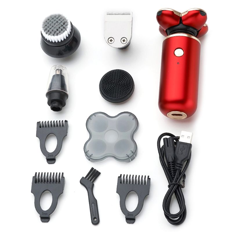 5 In 1 Men Electric Shaver Grooming Kit 5-Headed Beard Razors Nose Hair Trimmer Waterproof USB Rechargeable Head Clipper