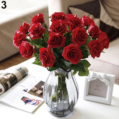 10 stk kunstig latex rosenblomster bryllupsfest kontorbord buket boligindretning festival håndværk indretning ægte touch blomster: Rød