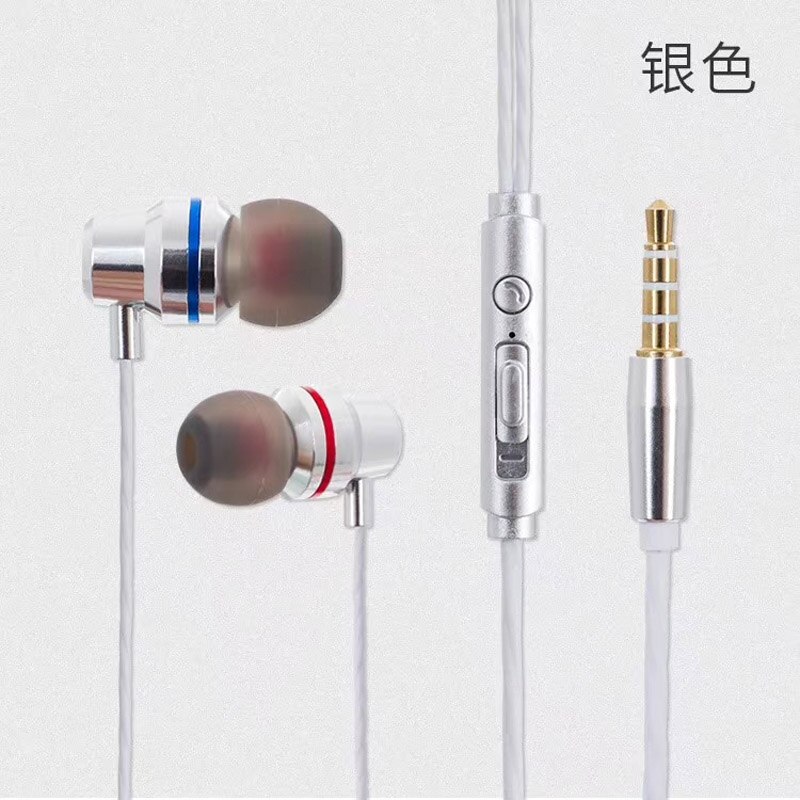 Bedrade oortelefoon voor huawei honor oppo 10, 9 lite 8, 7 plus, in-ear, zware bas, stereogeluid, oordopjes voor gaming, oordopjes met microfoon: Zilver