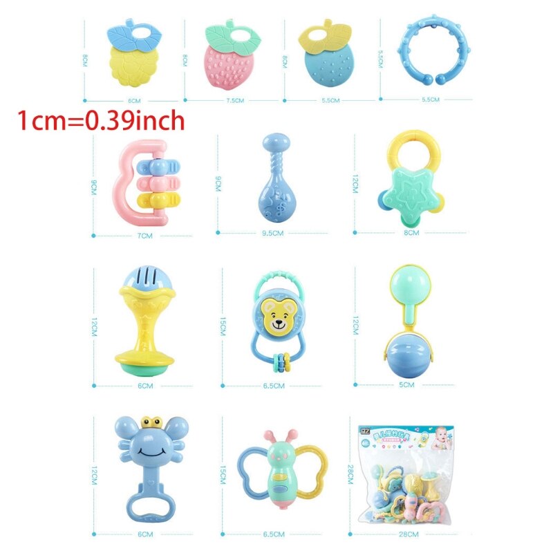 12Pcs/Set Baby Rattle Toys 0-12 Months Cartoon Hand Grip Soft Rattles Shaker