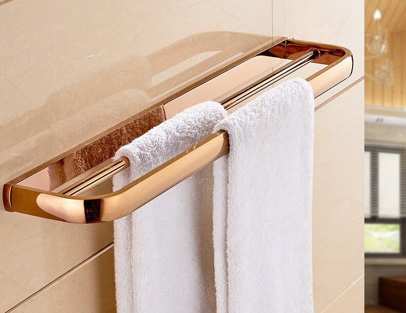 Luxury Rose Gold Brass Square Bathroom Accessories Set Bath Hardware Towel Bar Soap Dish Toilet Paper Holder Robe Hook mm022: Dual Towel Bar