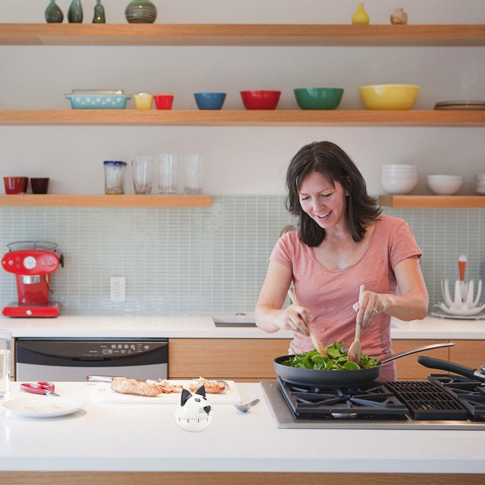 1Pc Adorable Cat Shaped Timer Kitchen Timer Household Reminder Black And White