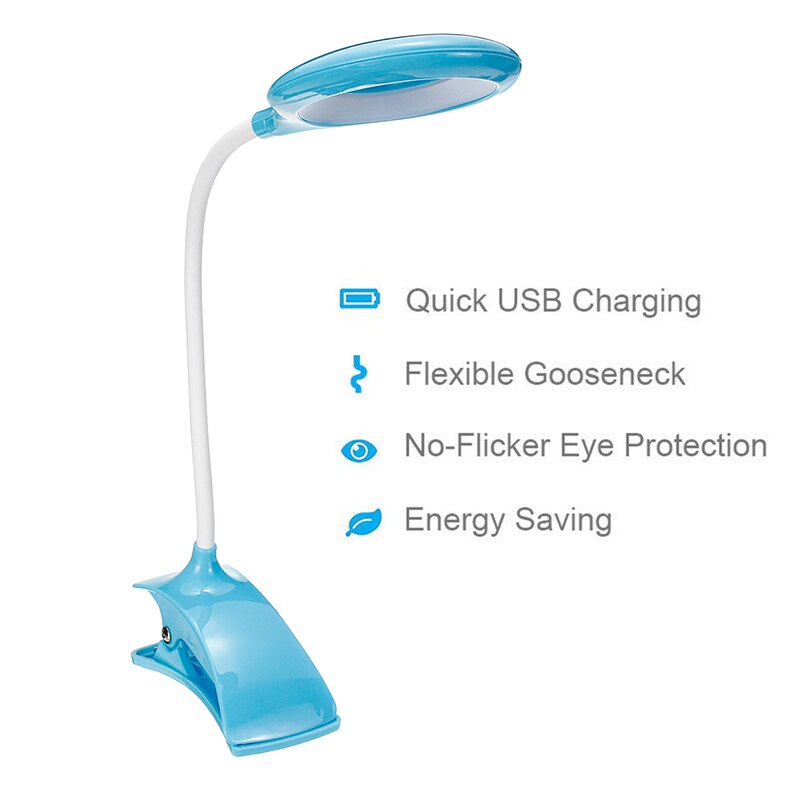 2-IN-1 USB Oplaadbare Led Bureaulamp Flexibele Zwanenhals Touch Tafellamp Clip On Lamp Wit Blauw roze Voor Boek Bed en Computer