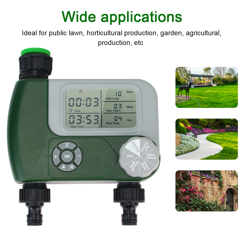 Irrigation Controller Programmable Automatic with 2 Outlet Garden Water Timers Battery Operated Digital Hose ​Faucet Timer