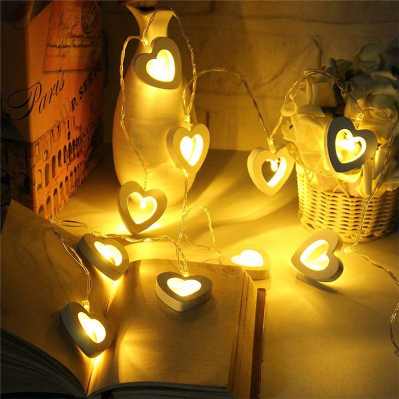 40LEDS Kerst String Verlichting LED Fairy Guirlande Nachtlampje Houten Hart Valentijnsdag Decor Thuis Verjaardag Bruiloft licht