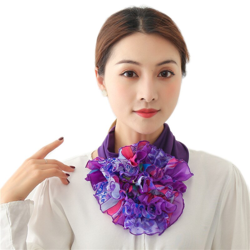 women Floral Neck Ring Scarf Chiffon Collar Tie Muslim Hijab Hat Indian Turban Lady Office Neckerchief Skinny Hair Scarves soild