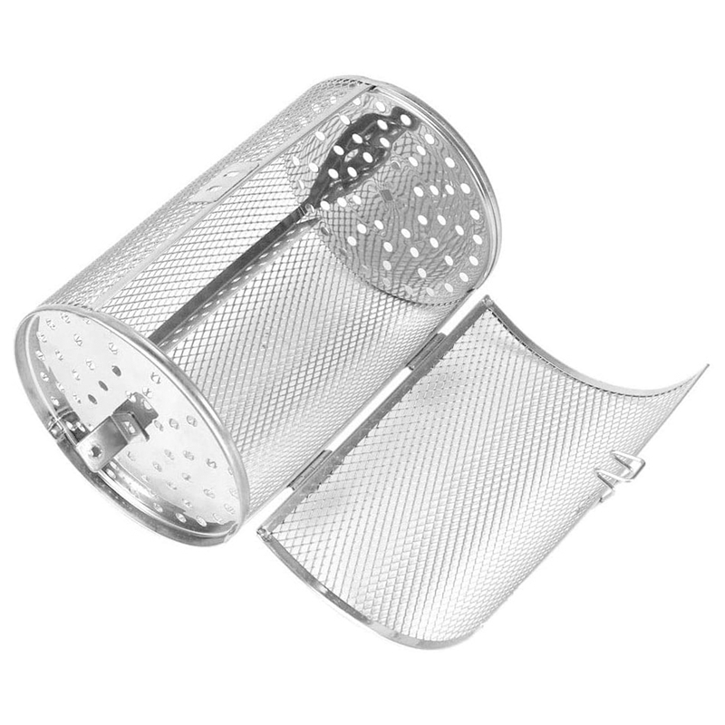 Stainless Steel Grill Roaster Drum Oven Basket Bakeware Oven Roast Baking Rotary Nuts Basket BBQ Grill Cooking Tool: Army Green