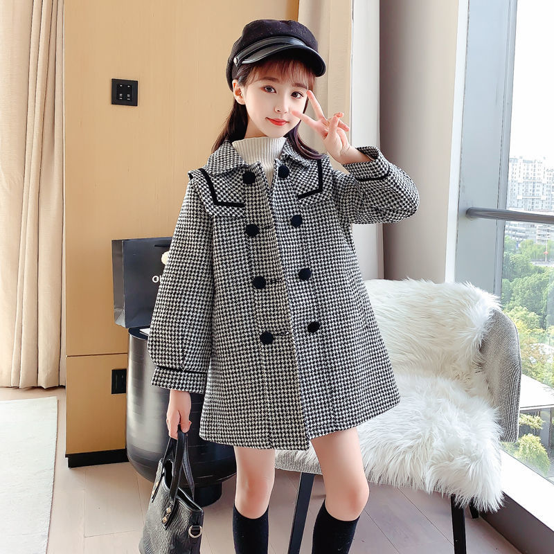 Fancy Wool Blends Coat For Teenage Girls Double breasted Woollen Outfit Kids Autumn Winter Thick Plaid Children-Outerwear