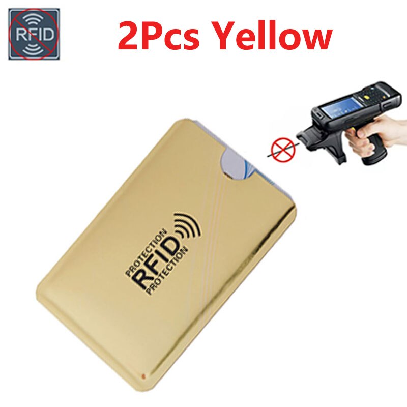 2/5pcs Aluminium Anti Rfid Wallet Blocking Reader Lock Bank Card Holder Id Bank Card Case Metal Credit NFC Holder 6.3*9.1cm: 2pcs Yellow