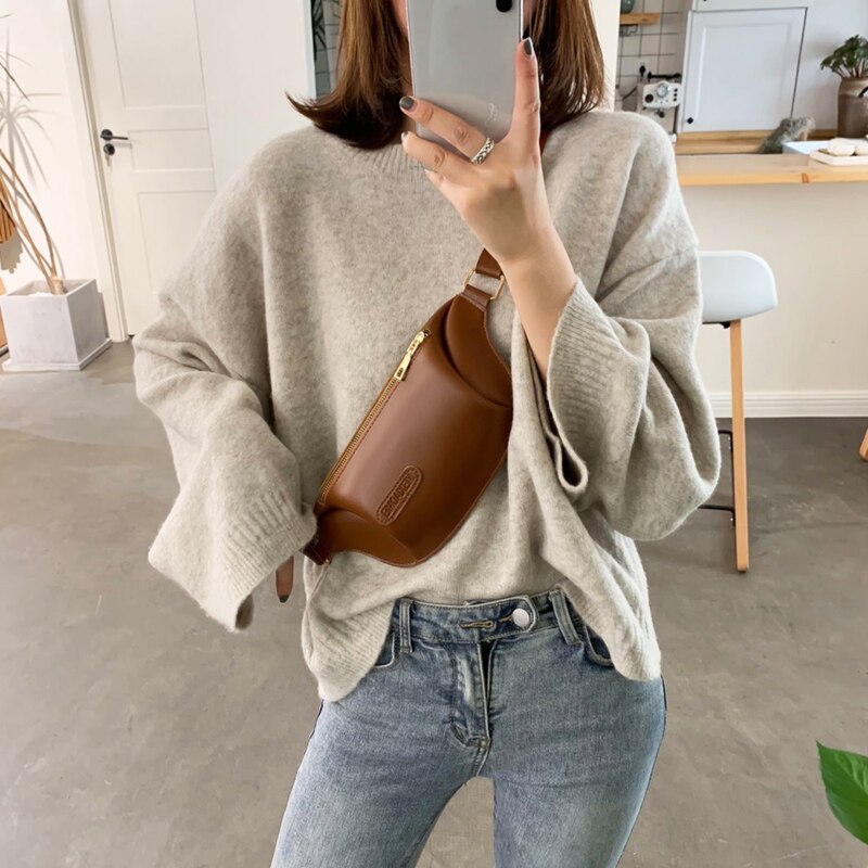 Holografisk dame midjeveske damebelte banan lommebok veske fanny pack liten veske laget av lær brystvesker pochete