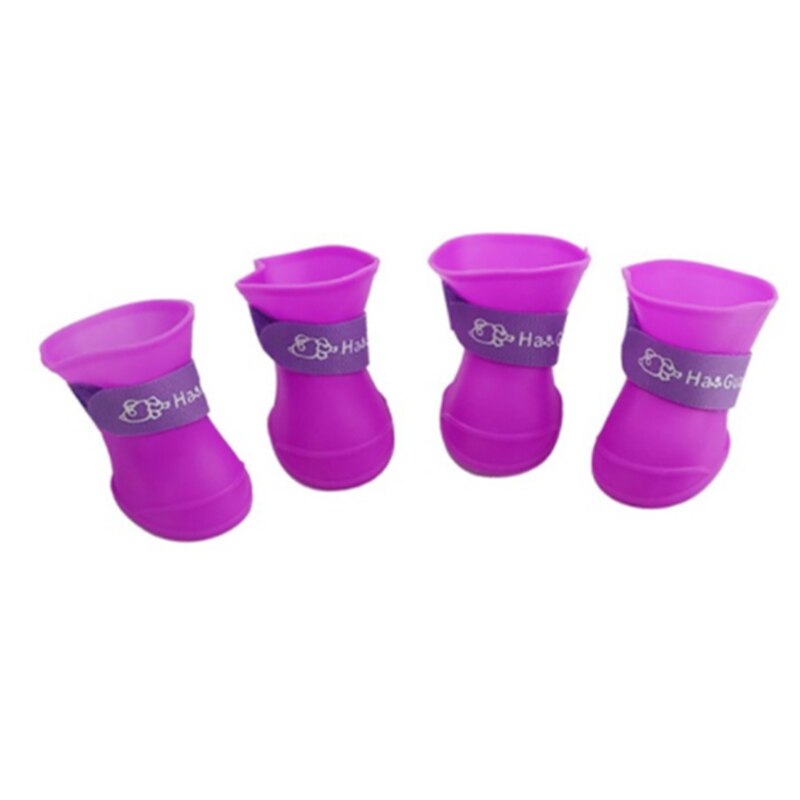 4 Stks/set Hond Schoenen Waterdicht Regen Pet Rubber Laarzen Duurzaam antislip Outdoor schoenen Candy Kleur Voor Kleine honden Puppy Teddy: Purple / M