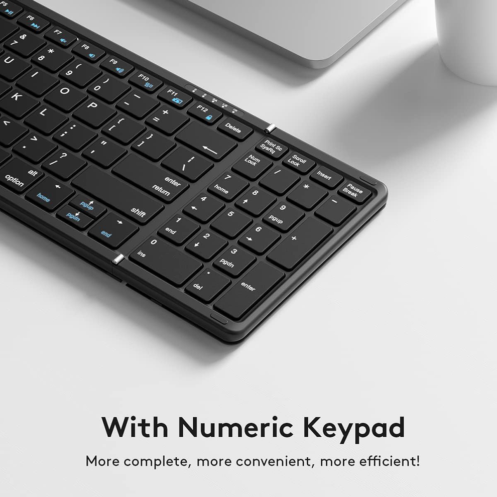 Faltbare Bluetooth-Tastatur mit Ziffernblock, kabellose Klapptastatur in voller Größe, wiederaufladbare tragbare Reisetastatur