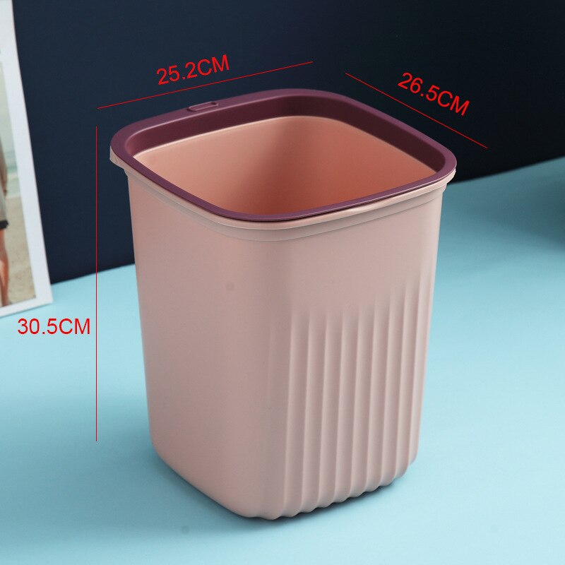 S/M/L Simple Kitchen Trash Can Household Bathroom Square Ggarbage Can Without Lid Bathroom Toilet Plastic Waste Bin: Pink L