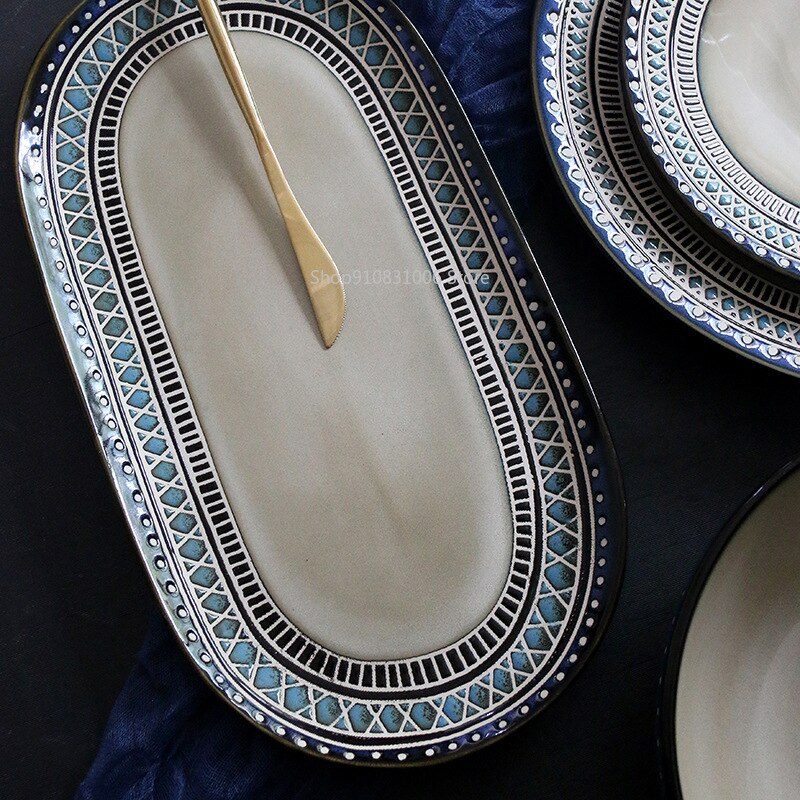 Ceramic tableware set ceramic plate deep dish European steak long fish