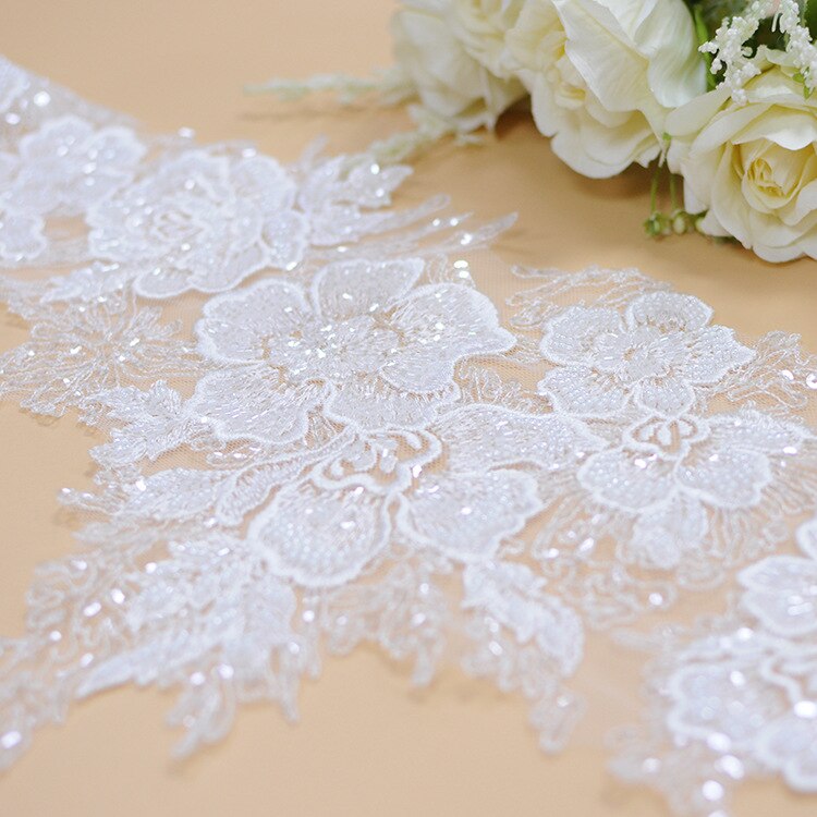 15CM Heavy Beading Lace Trim IVORY 1 Yard Wedding Dress Sewing Lace with Beads Shiny!