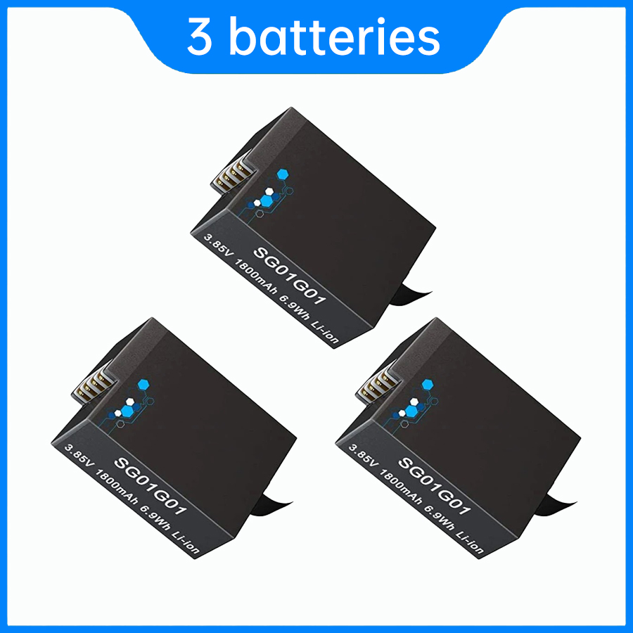 Batería GoPro Hero 5/6/7/8 y cargador rápido tipo C, batería de 1800 mAh para cámara de acción GoPro Hero 8 Hero 7 Hero 6 Hero 5 (batería GoPro completamente decodificada): Azul