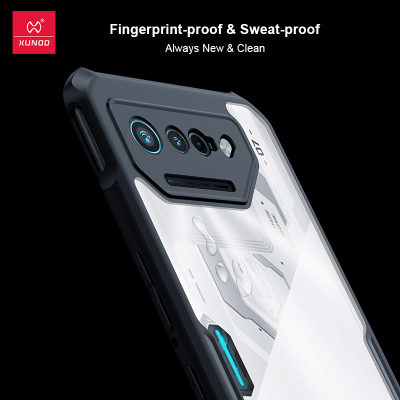 Xundd för asus rog phone 7 6 pro phone 7 ultimate-skal, stötsäkert pc- och tpu-krockkuddar, transparent linsskydd på baksidan