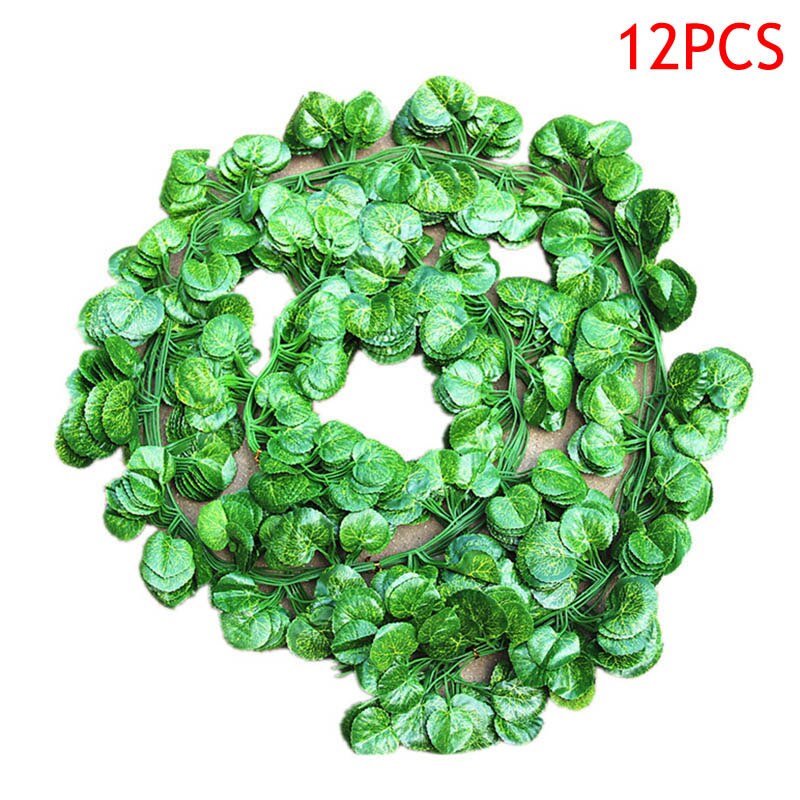 Enredadera colgante Artificial de , hojas de plantas, plástico Natural, decoración de boda, pared de jardín, 12 Uds., 2M: Lotus Leaf