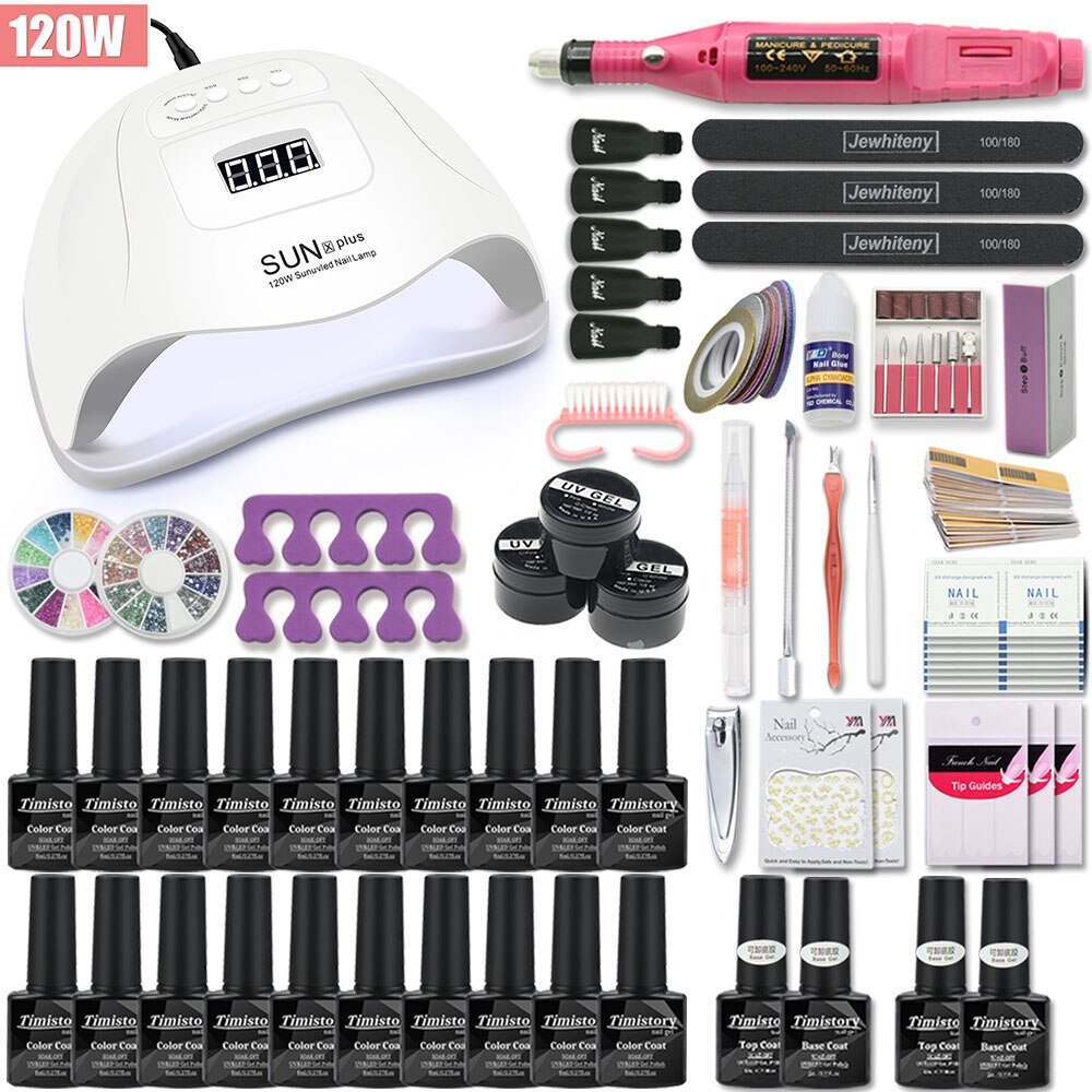 Super Maniküre Set 120W/54W Led Nagel Lampe 20000RPM Nagel bohrer Maschine Mit 50 Farbe UV gel Nagellack Acryl Kit Nail art Set: 120W-20-MINI