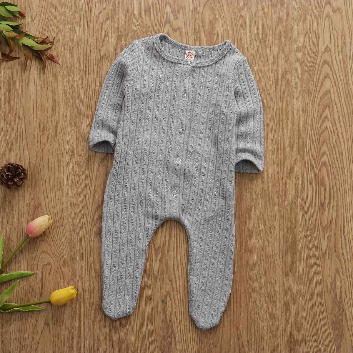 Newborn Baby Clothes Girl Boy Kid Knit Baby Romoper Long Sleeve Wrap feet Jumpsuit PP Pants Spring Warm Clothes Outfit 0-9M: Gray / 6M
